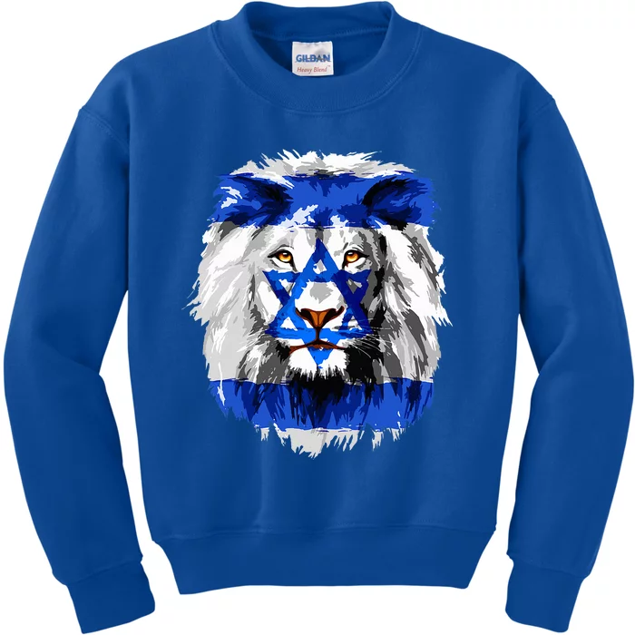 Jew Star Of David Lion Head Patriotic Jewish Flag Kids Sweatshirt