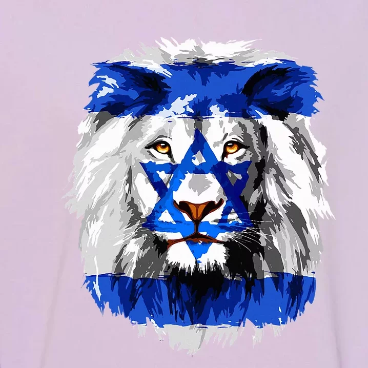 Jew Star Of David Lion Head Patriotic Jewish Flag Garment-Dyed Sweatshirt