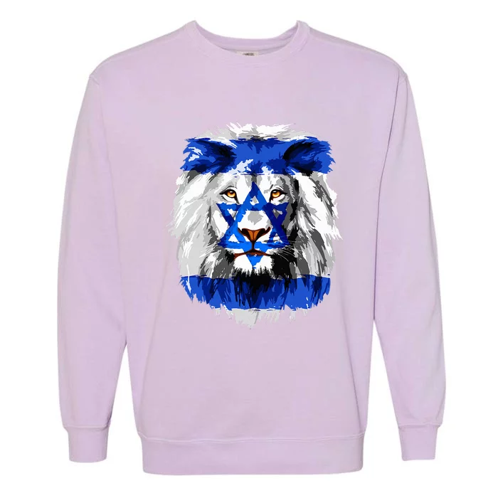 Jew Star Of David Lion Head Patriotic Jewish Flag Garment-Dyed Sweatshirt