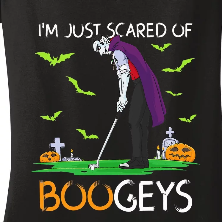 Just Scared Of Bogeys Vampire Golf Halloween Women's V-Neck T-Shirt