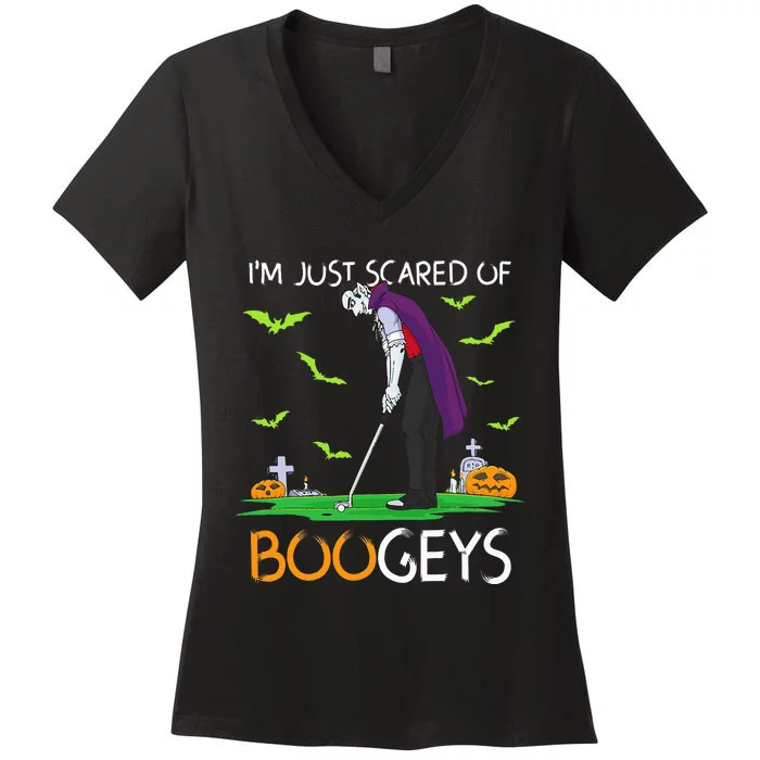 Just Scared Of Bogeys Vampire Golf Halloween Women's V-Neck T-Shirt