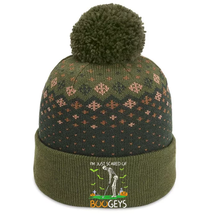 Just Scared Of Bogeys Skeleton Golf Halloween The Baniff Cuffed Pom Beanie