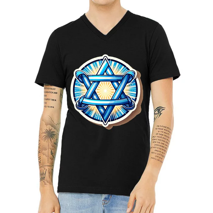 Jewish Star Of David Israel Religious Torah Hebrew Faith Vintage V-Neck T-Shirt