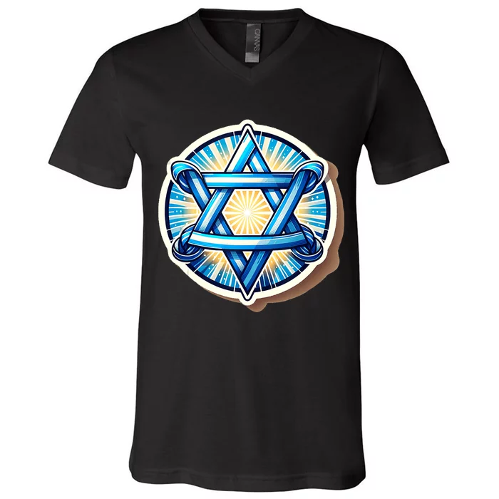 Jewish Star Of David Israel Religious Torah Hebrew Faith Vintage V-Neck T-Shirt