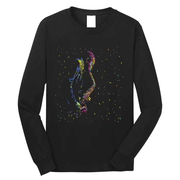 Jazz Saxophone Player Colorful Abstract Art Sax Musician Fan Long Sleeve Shirt