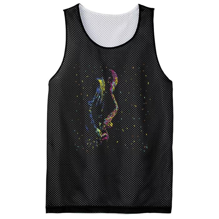 Jazz Saxophone Player Colorful Abstract Art Sax Musician Fan Mesh Reversible Basketball Jersey Tank