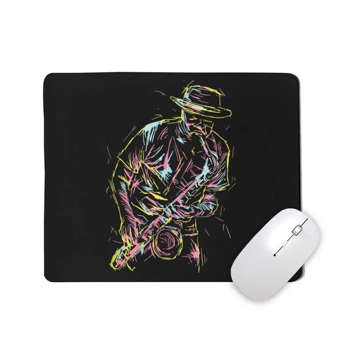 Jazz Saxophone Player Colorful Abstract Art Sax Musician Fan Mousepad