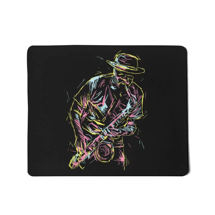 Jazz Saxophone Player Colorful Abstract Art Sax Musician Fan Mousepad