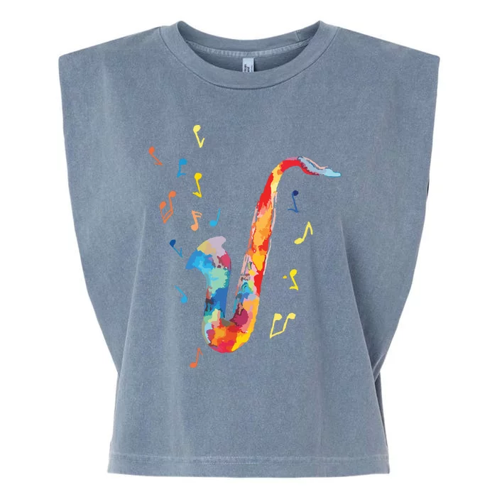 Jazz Saxophone Player Colorful Watercolor Art Sax Musician Garment-Dyed Women's Muscle Tee