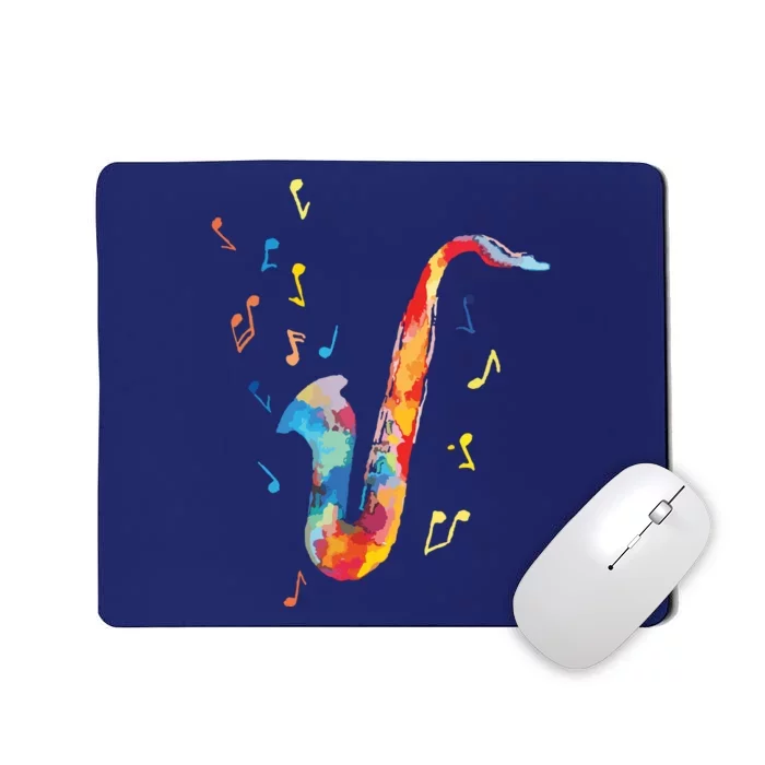 Jazz Saxophone Player Colorful Watercolor Art Sax Musician Mousepad