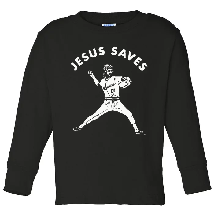 Jesus Saves Religious Christian Faith Baseball Toddler Long Sleeve Shirt