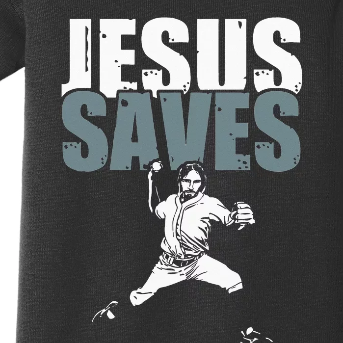 Jesus Saves Religious Christian Baseball Player Gift Baby Bodysuit