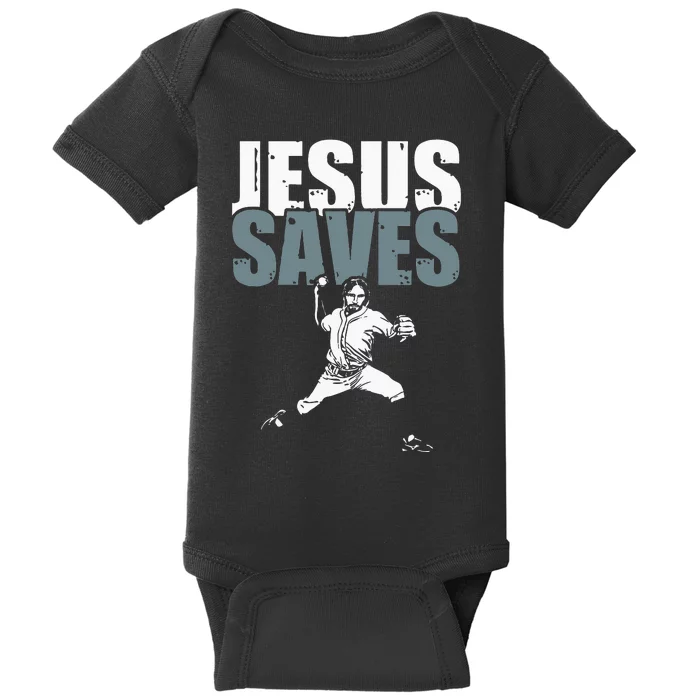 Jesus Saves Religious Christian Baseball Player Gift Baby Bodysuit