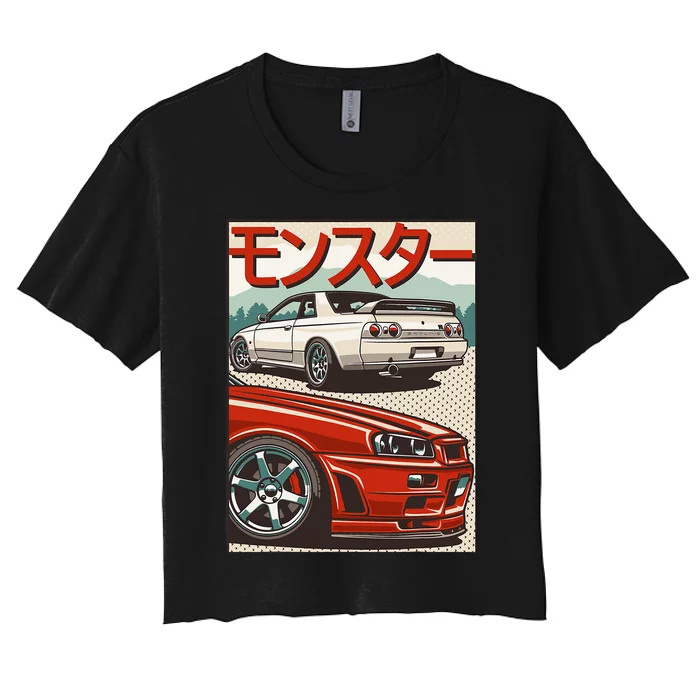 Jdm Skyline R32 Car Tuning Japan Rising Sun Drift Women's Crop Top Tee