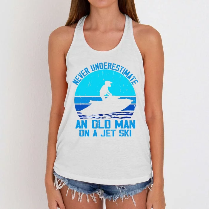 Jet Ski Rider And Driver Waves Riding Water Sport Grandpa Women's Knotted Racerback Tank