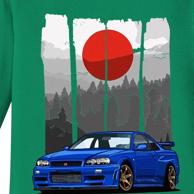 Jdm Skyline R34 Car Tuning Japan Rising Sun Drift Baby Long Sleeve Bodysuit