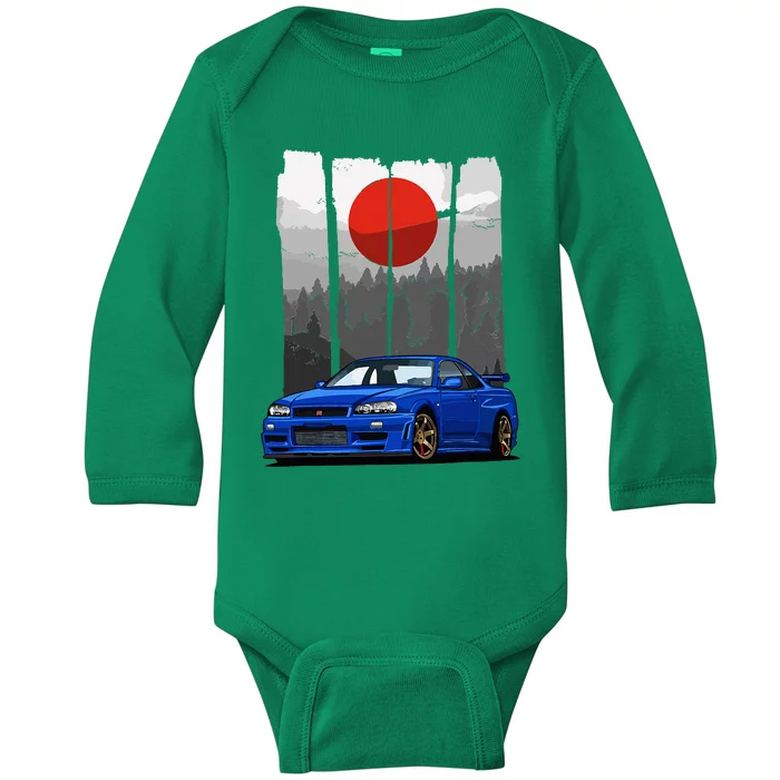 Jdm Skyline R34 Car Tuning Japan Rising Sun Drift Baby Long Sleeve Bodysuit