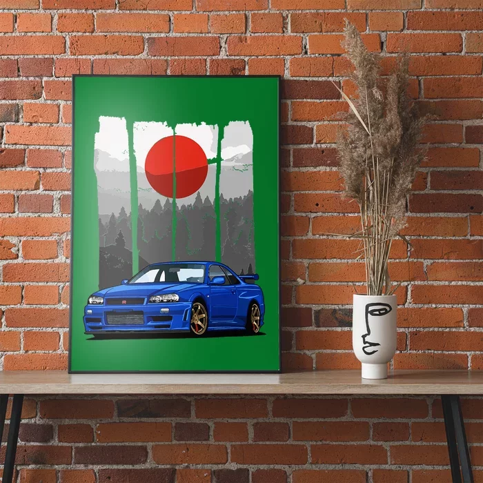 Jdm Skyline R34 Car Tuning Japan Rising Sun Drift Poster