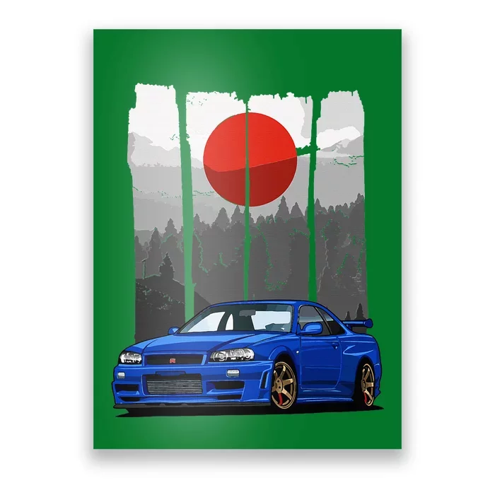 Jdm Skyline R34 Car Tuning Japan Rising Sun Drift Poster