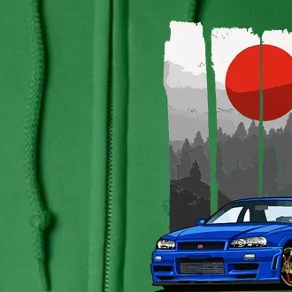 Jdm Skyline R34 Car Tuning Japan Rising Sun Drift Full Zip Hoodie