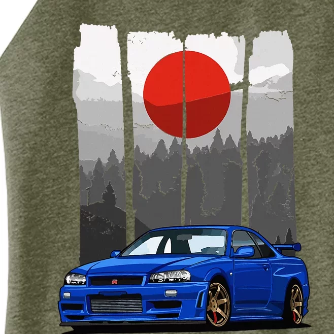 Jdm Skyline R34 Car Tuning Japan Rising Sun Drift Women’s Perfect Tri Rocker Tank