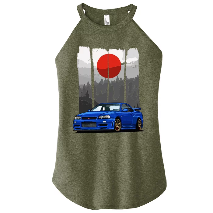 Jdm Skyline R34 Car Tuning Japan Rising Sun Drift Women’s Perfect Tri Rocker Tank