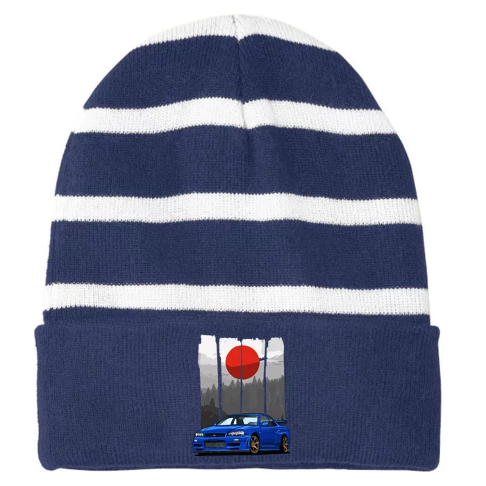 Jdm Skyline R34 Car Tuning Japan Rising Sun Drift Striped Beanie with Solid Band