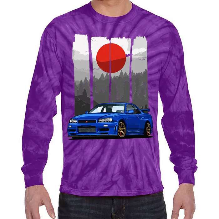 Jdm Skyline R34 Car Tuning Japan Rising Sun Drift Tie-Dye Long Sleeve Shirt