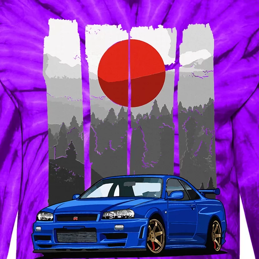 Jdm Skyline R34 Car Tuning Japan Rising Sun Drift Tie-Dye Long Sleeve Shirt