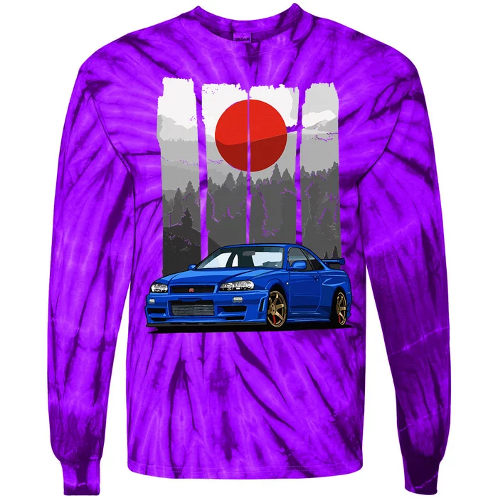 Jdm Skyline R34 Car Tuning Japan Rising Sun Drift Tie-Dye Long Sleeve Shirt