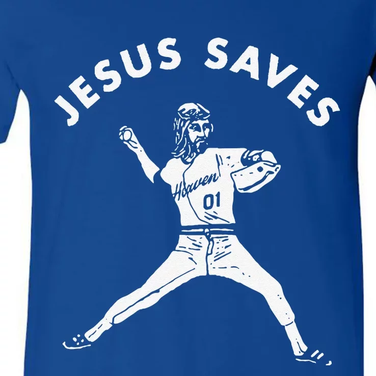 Jesus Saves Religious Christian Faith Baseball V-Neck T-Shirt