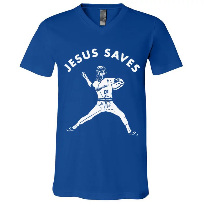 Jesus Saves Religious Christian Faith Baseball V-Neck T-Shirt