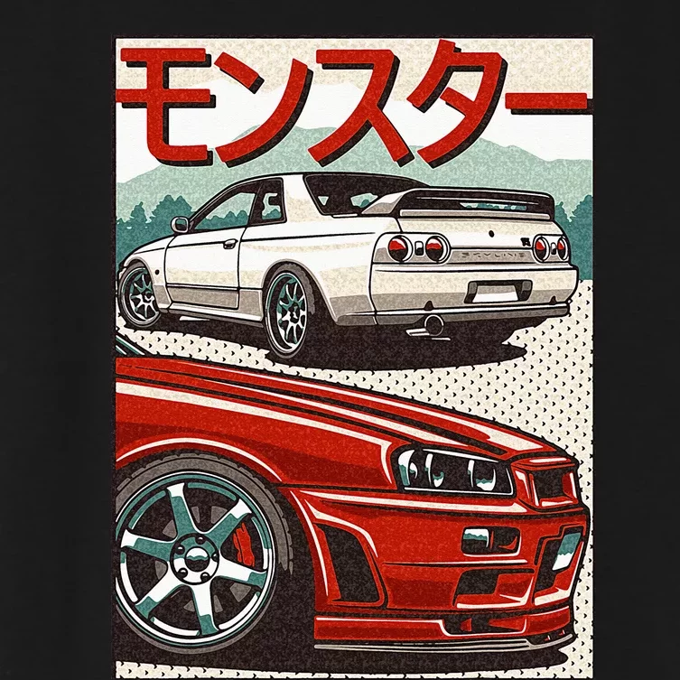 JDM Skyline R32 Car Tuning Japan Rising Sun Drift Women's Crop Top Tee