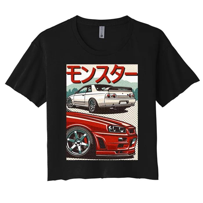 JDM Skyline R32 Car Tuning Japan Rising Sun Drift Women's Crop Top Tee