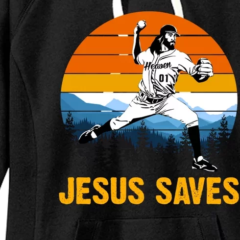 Jesus Saves Retro Baseball Pitcher Women's Fleece Hoodie