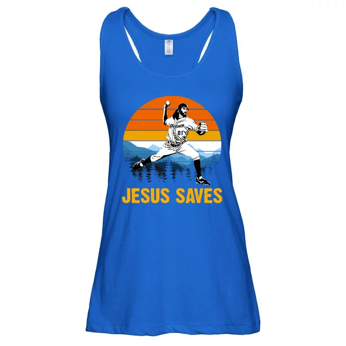 Jesus Saves Retro Baseball Pitcher Ladies Essential Flowy Tank