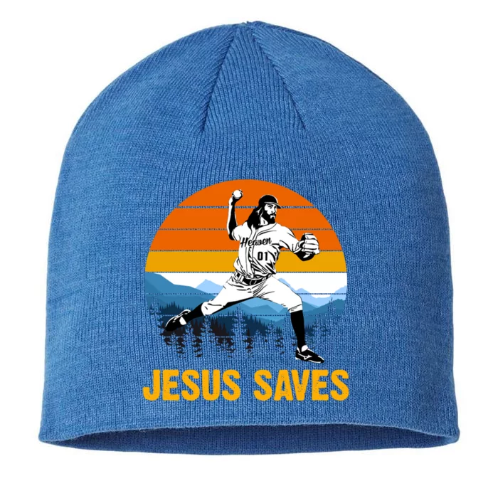 Jesus Saves Retro Baseball Pitcher 8 1/2in Sustainable Knit Beanie