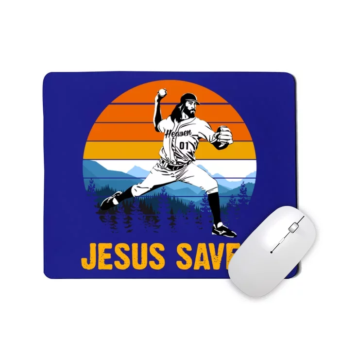 Jesus Saves Retro Baseball Pitcher Mousepad