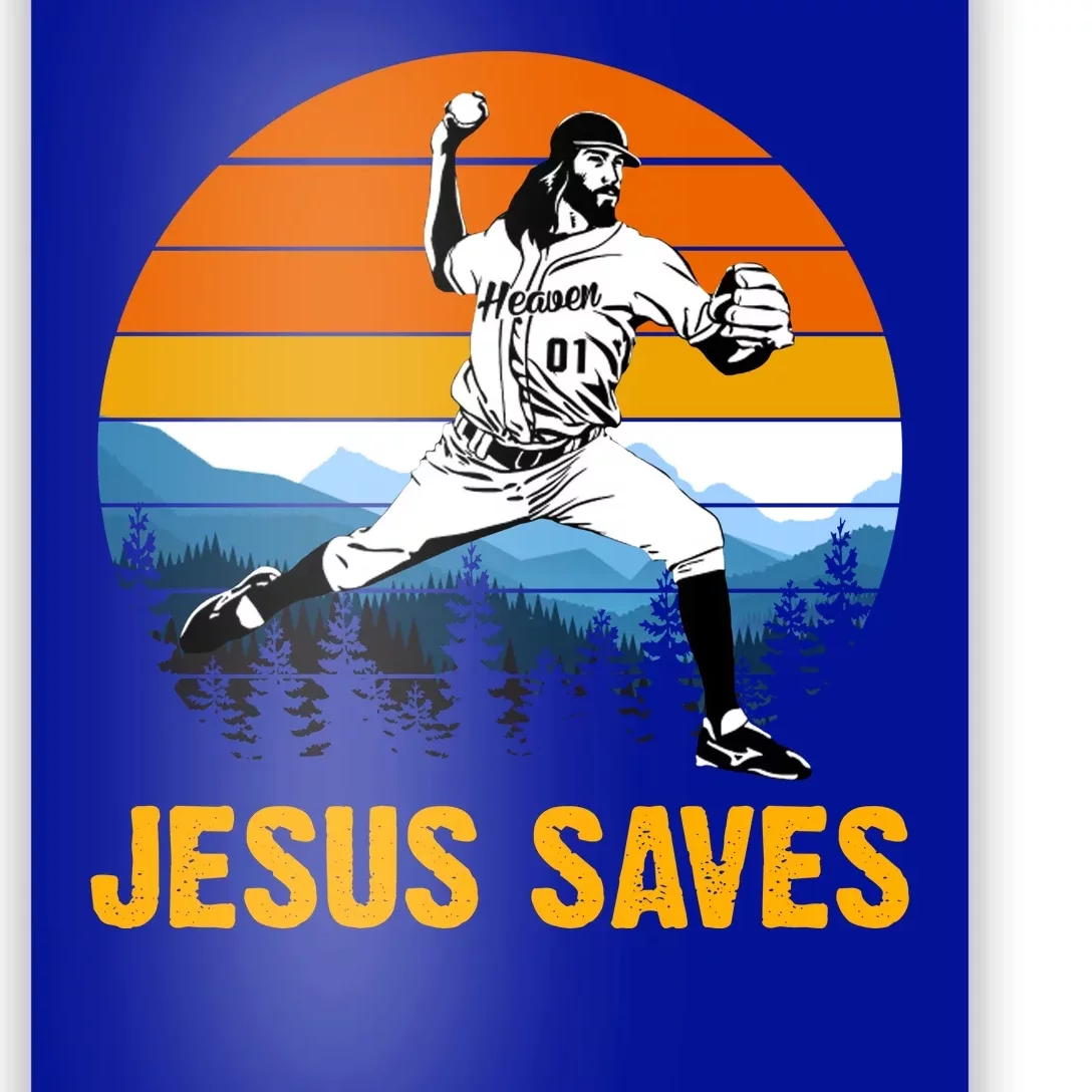 Jesus Saves Retro Baseball Pitcher Poster