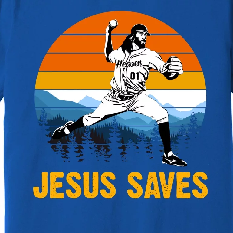 Jesus Saves Retro Baseball Pitcher Premium T-Shirt