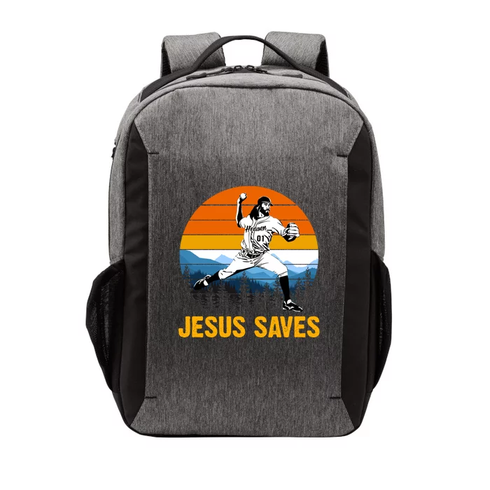 Jesus Saves Retro Baseball Pitcher Vector Backpack