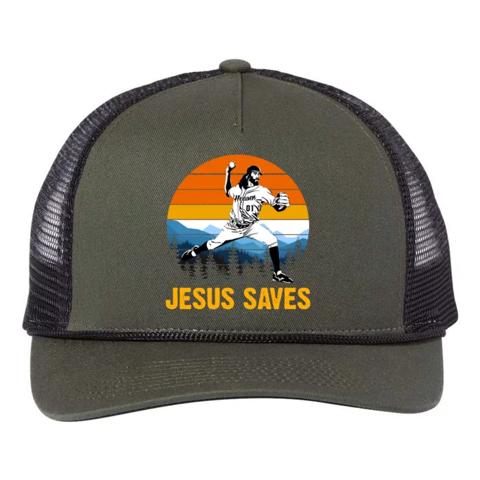 Jesus Saves Retro Baseball Pitcher Retro Rope Trucker Hat Cap