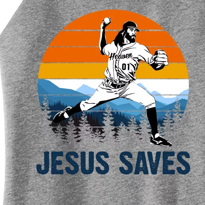 Jesus Saves Retro Baseball Pitcher Women’s Perfect Tri Rocker Tank