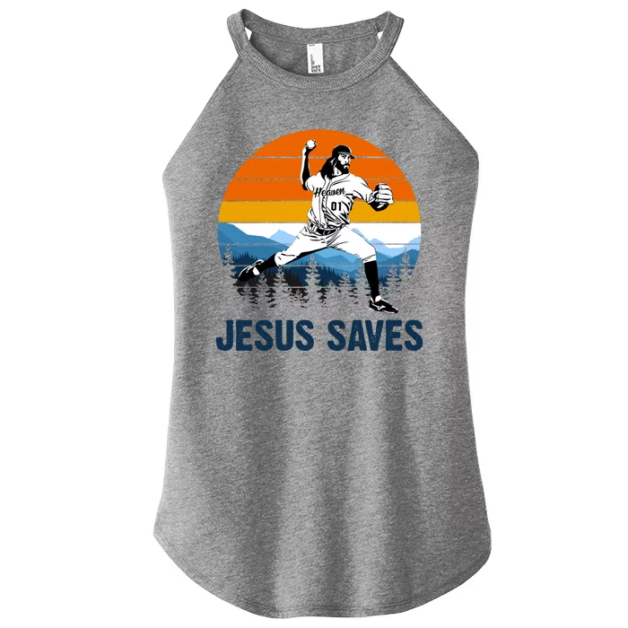 Jesus Saves Retro Baseball Pitcher Women’s Perfect Tri Rocker Tank