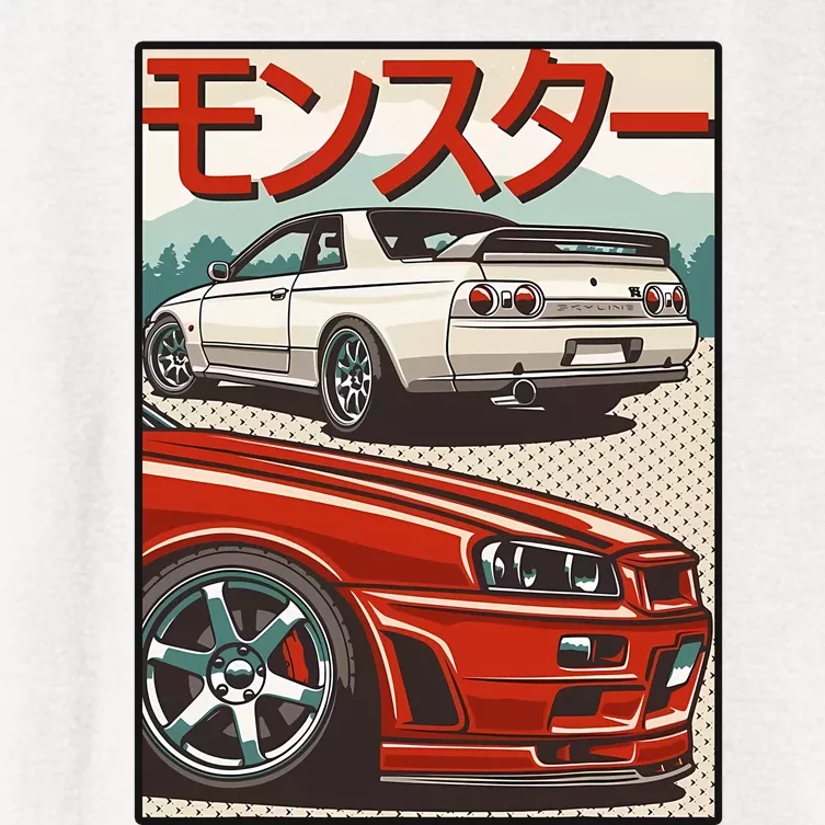 Jdm Skyline R32 Car Tuning Japan Rising Sun Drift Women's Crop Top Tee