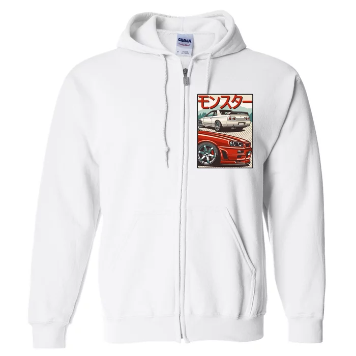 Jdm Skyline R32 Car Tuning Japan Rising Sun Drift Full Zip Hoodie