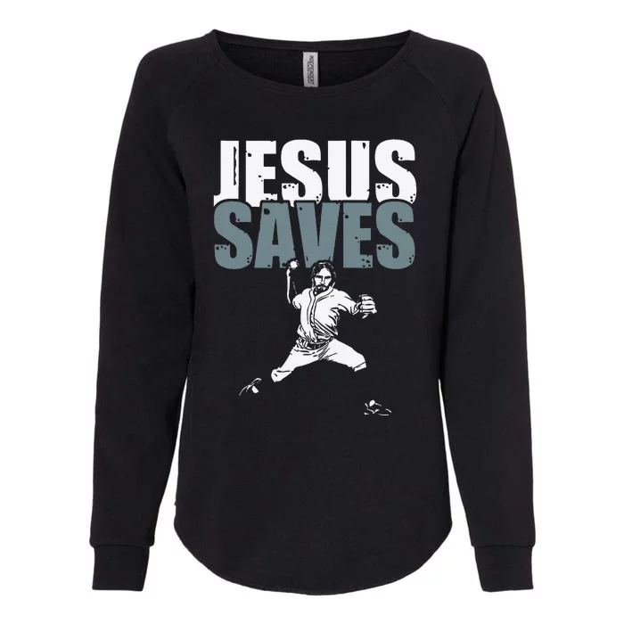 Jesus Saves Religious Christian Baseball Player Gift Womens California Wash Sweatshirt