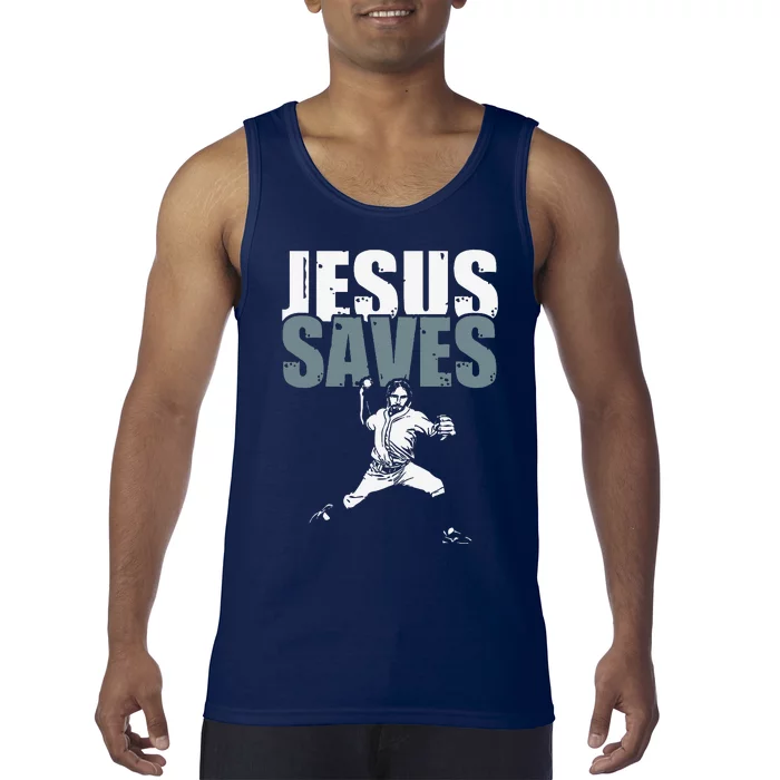 Jesus Saves Religious Christian Baseball Player Gift Tank Top