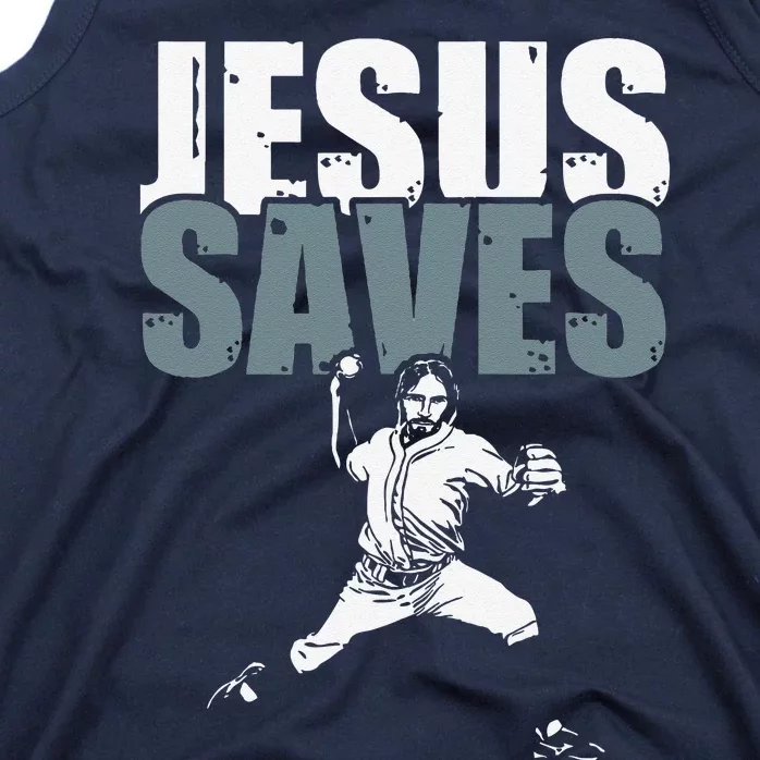 Jesus Saves Religious Christian Baseball Player Gift Tank Top