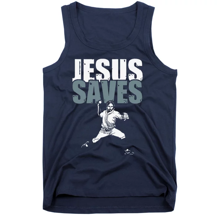 Jesus Saves Religious Christian Baseball Player Gift Tank Top